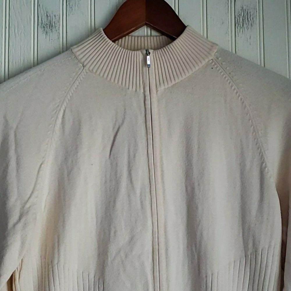 Talbots Sweater Womens Small White Mock Neck Full Zip Ribbed Knit Long Sleeve